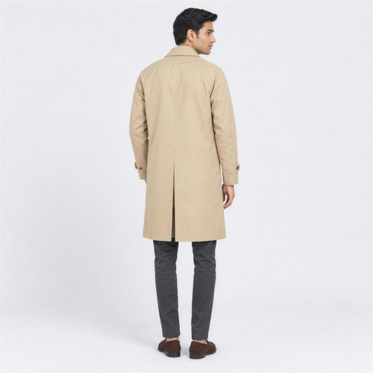 Men's Beige Straight Mac Coat with Raglan Sleeves – back view - Photo 2