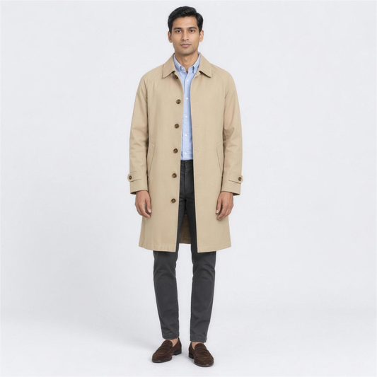 Men's Beige Straight Mac Coat with Raglan Sleeves – front view - Photo 1