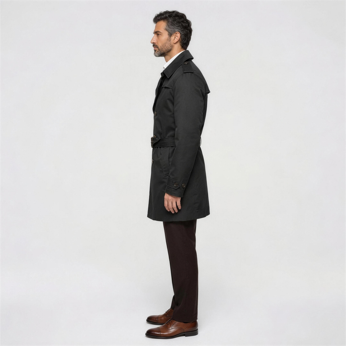 Men's Classic Trench Coat with Belt - Side