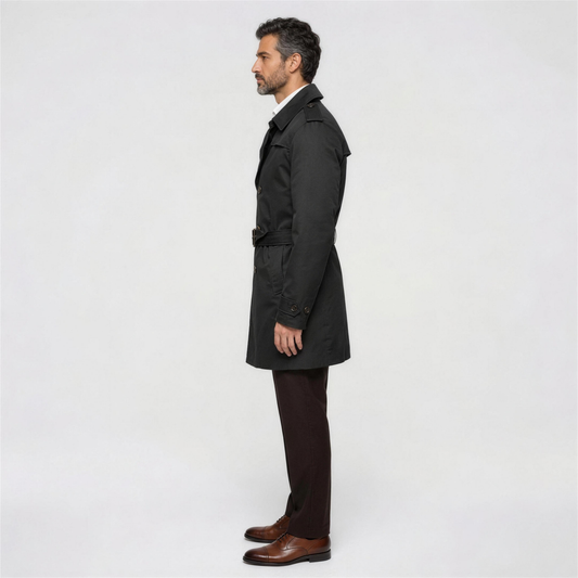 Men's Classic Trench Coat with Belt - Side