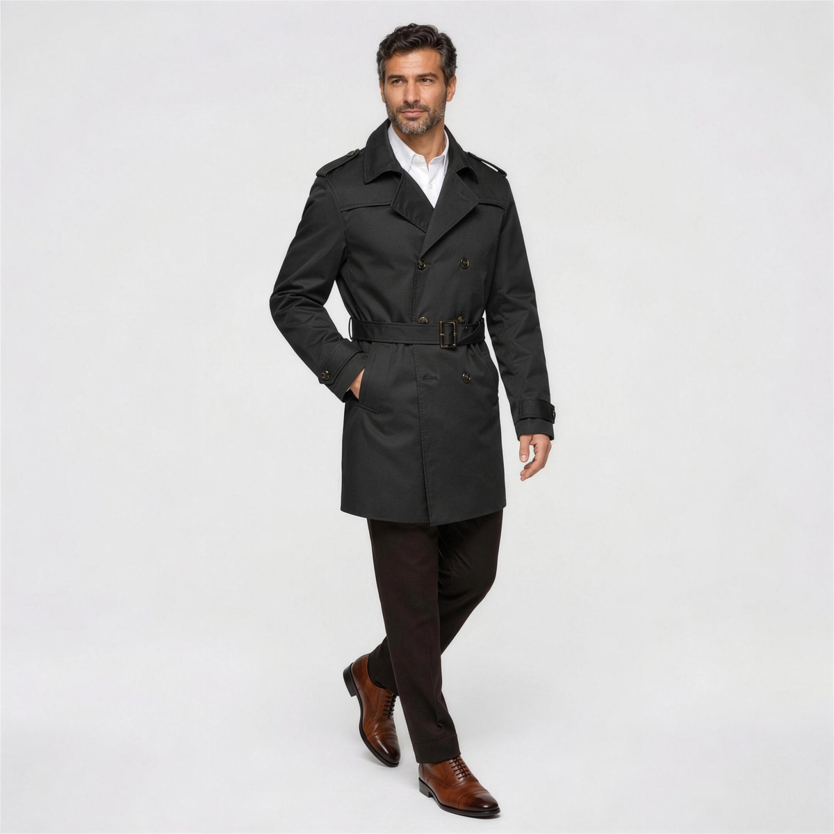 Men's Classic Trench Coat with Belt - Walking