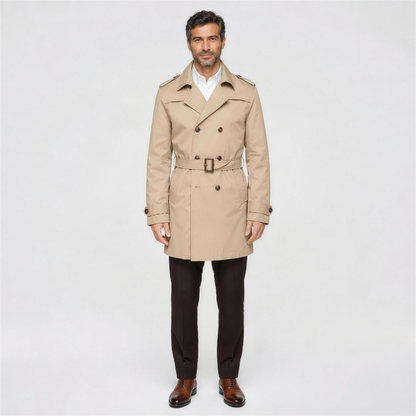 Men's Classic Trench Coat with Belt - Beige