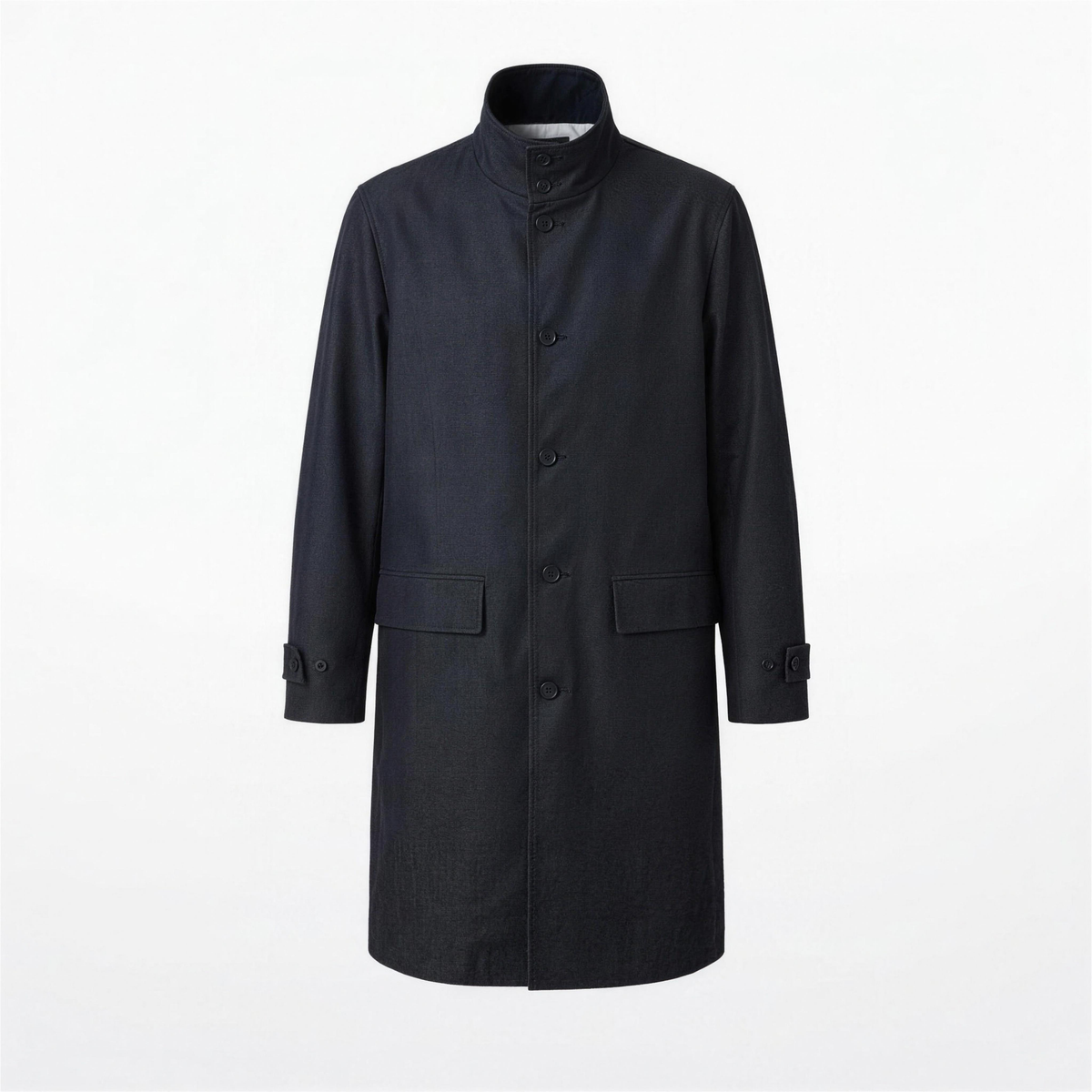 Men's Denim Trench Coat with Stand-Up Collar - Photo 1
