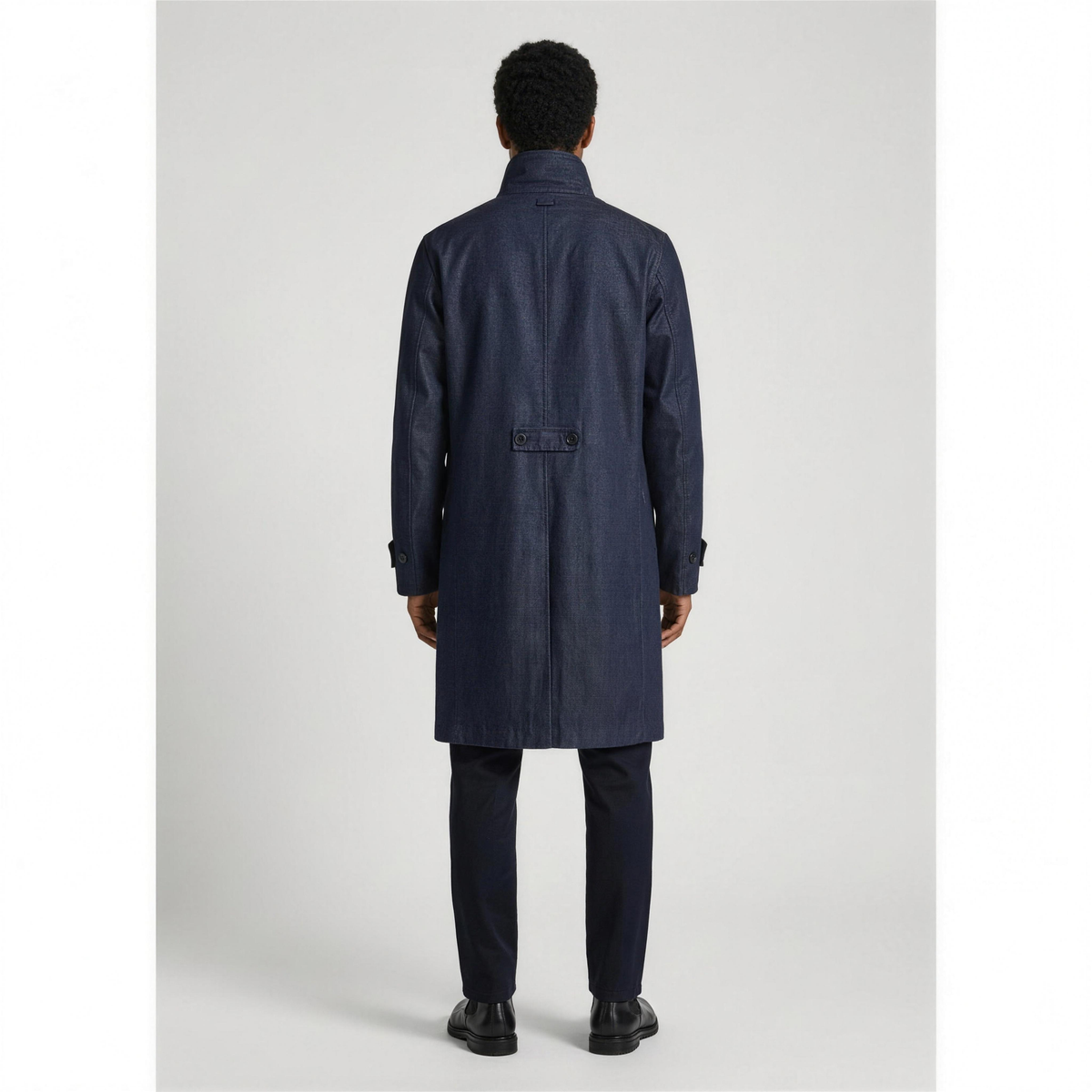 Men's Denim Trench Coat with Stand-Up Collar - Photo 4