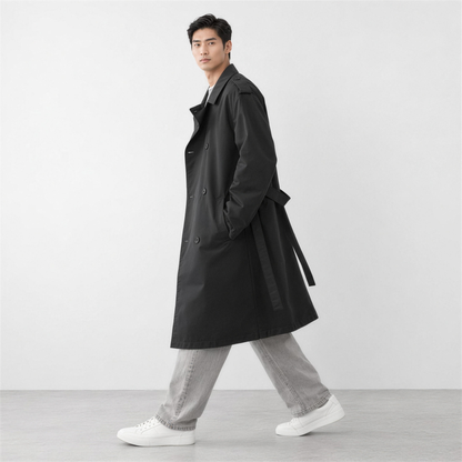 Men's Longline Trench Coat with Belt – Classic Black - Photo 3