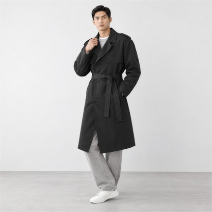 Men's Longline Trench Coat with Belt – Classic Black - Photo 4