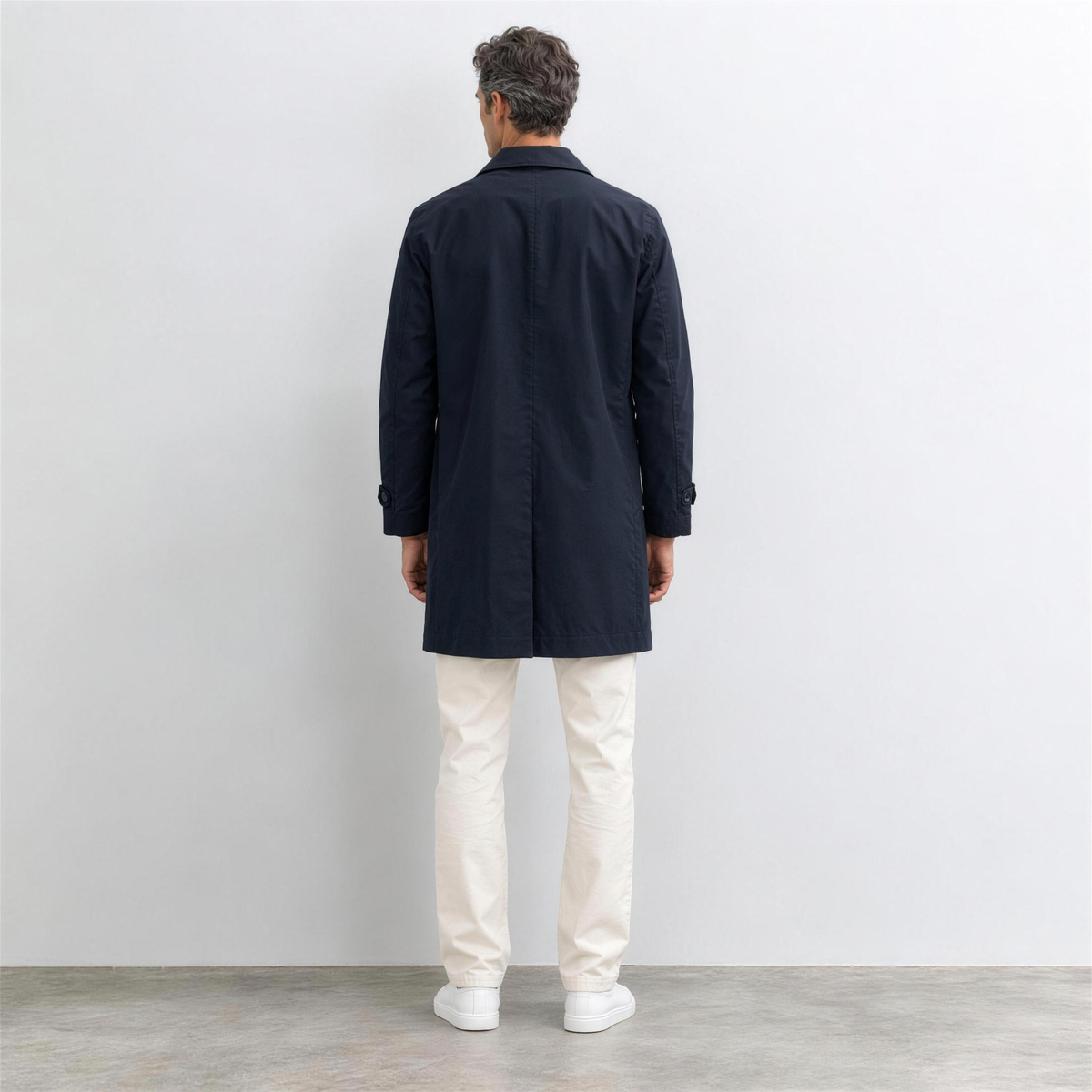 Men's Navy Cotton Trench Coat – back view - Photo 2