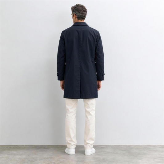 Men's Navy Cotton Trench Coat – back view - Photo 2