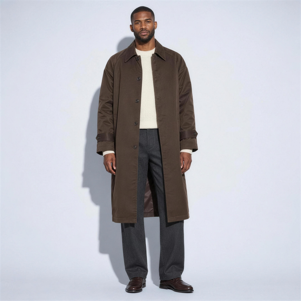 Men's Oversized Brown Trench Coat – front view - Photo 1
