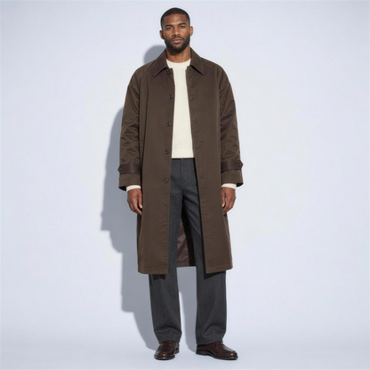 Men's Oversized Brown Trench Coat – front view - Photo 1