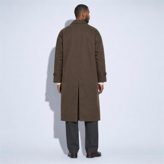 Men's Oversized Brown Trench Coat – back view - Photo 2