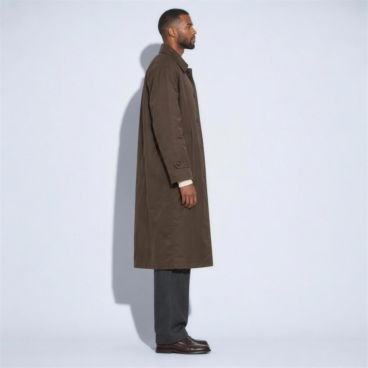 Men's Oversized Brown Trench Coat – side view - Photo 3
