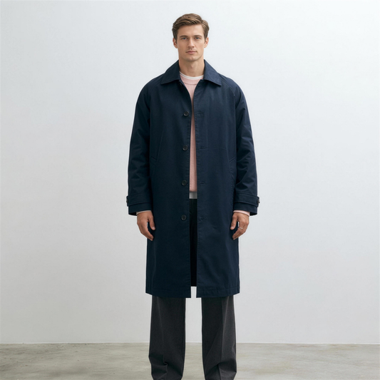 Men's Oversized Trench Coat in Navy - Front