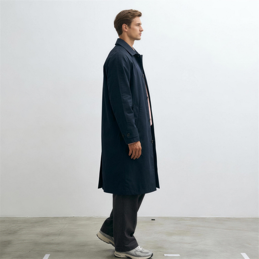 Men's Oversized Trench Coat in Navy - Side