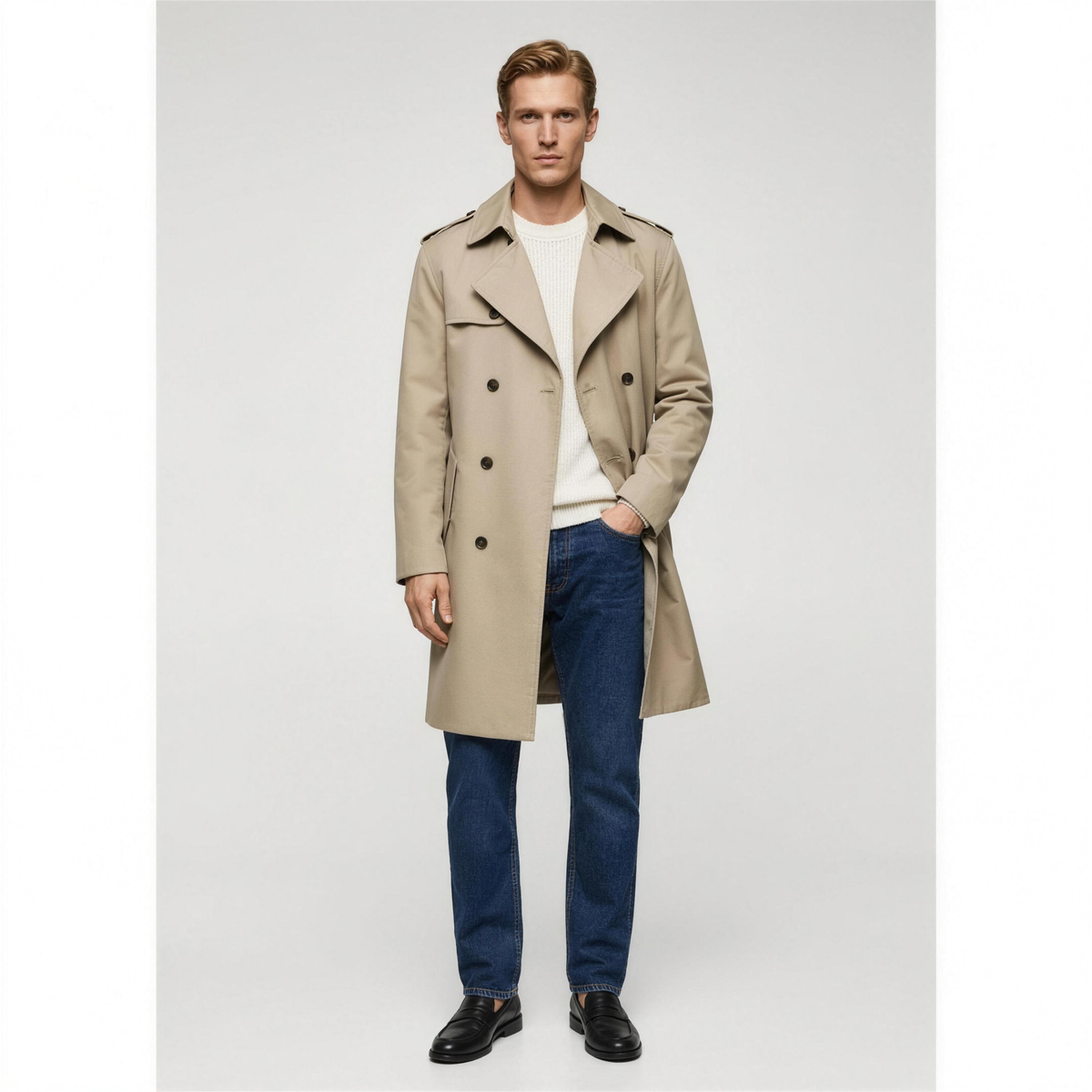 Men's Water-Repellent Belted Trench Coat - Photo 2