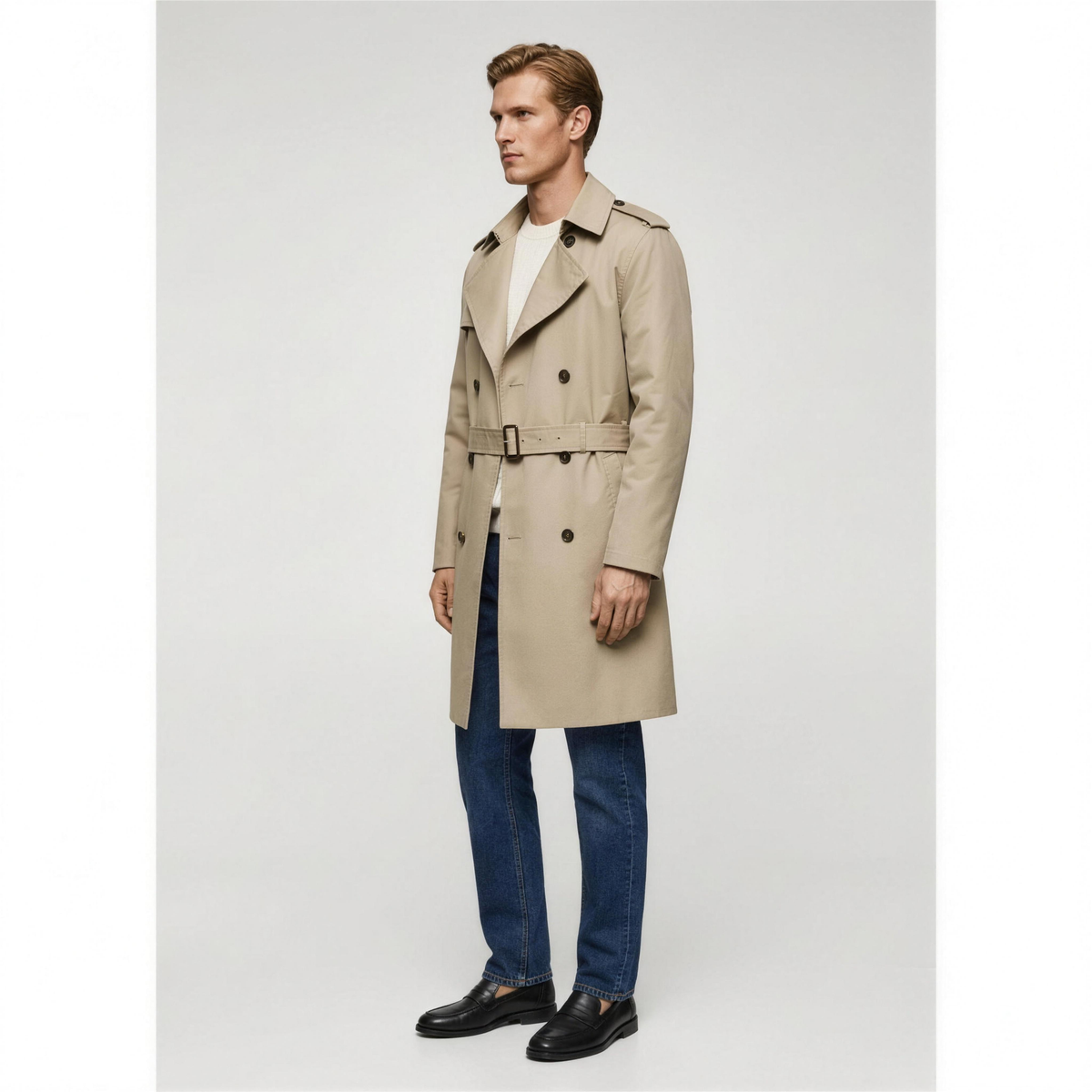 Men's Water-Repellent Belted Trench Coat - Photo 3