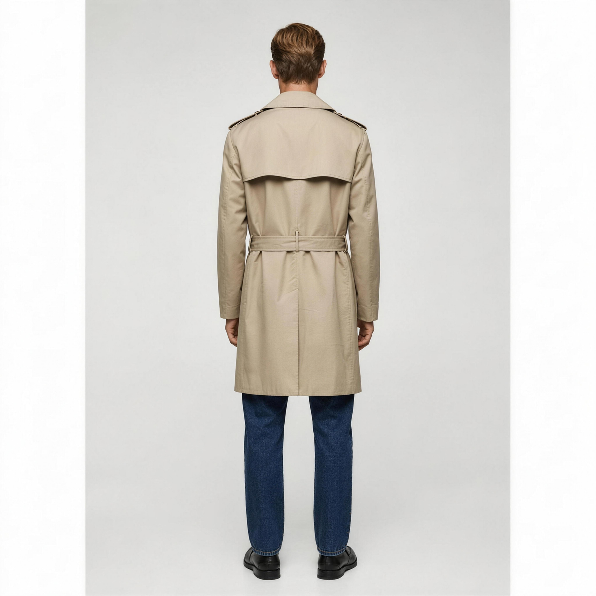 Men's Water-Repellent Belted Trench Coat - Back