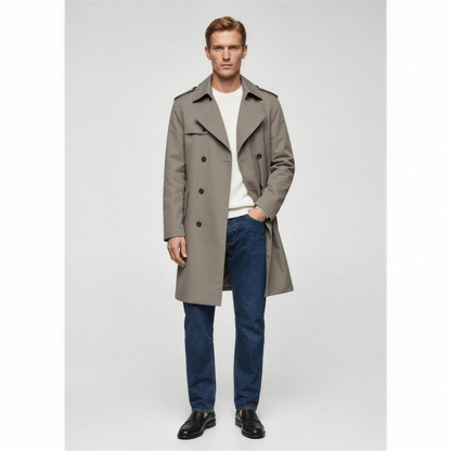 Men's Water-Repellent Belted Trench Coat - Mink Grey