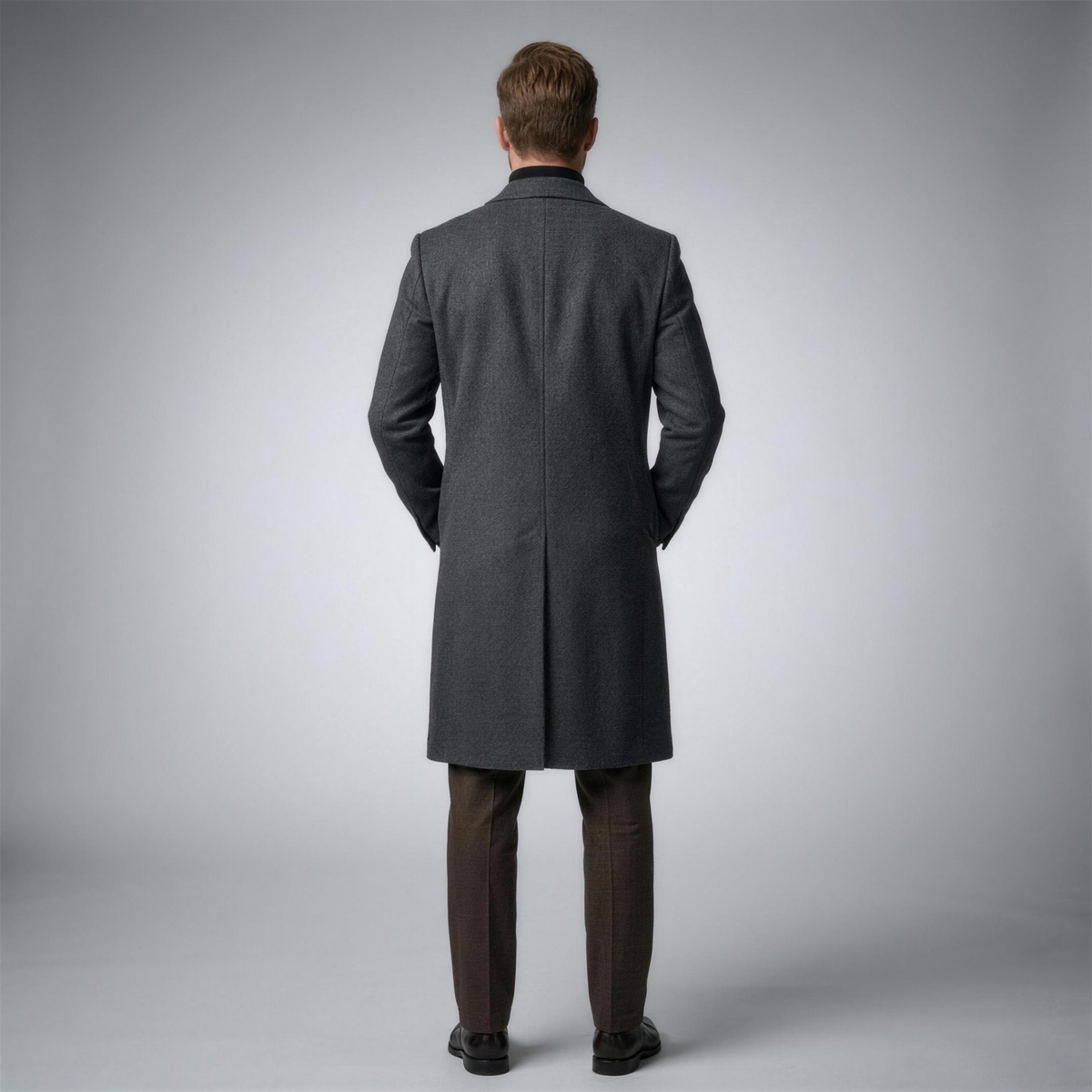 Men's Wool Trench Coat with Classic Lapels - Anthracite - Photo 1