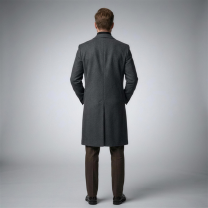 Men's Wool Trench Coat with Classic Lapels - Anthracite - Photo 1