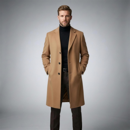 Men's Wool Trench Coat with Classic Lapels - Camel - Photo 4